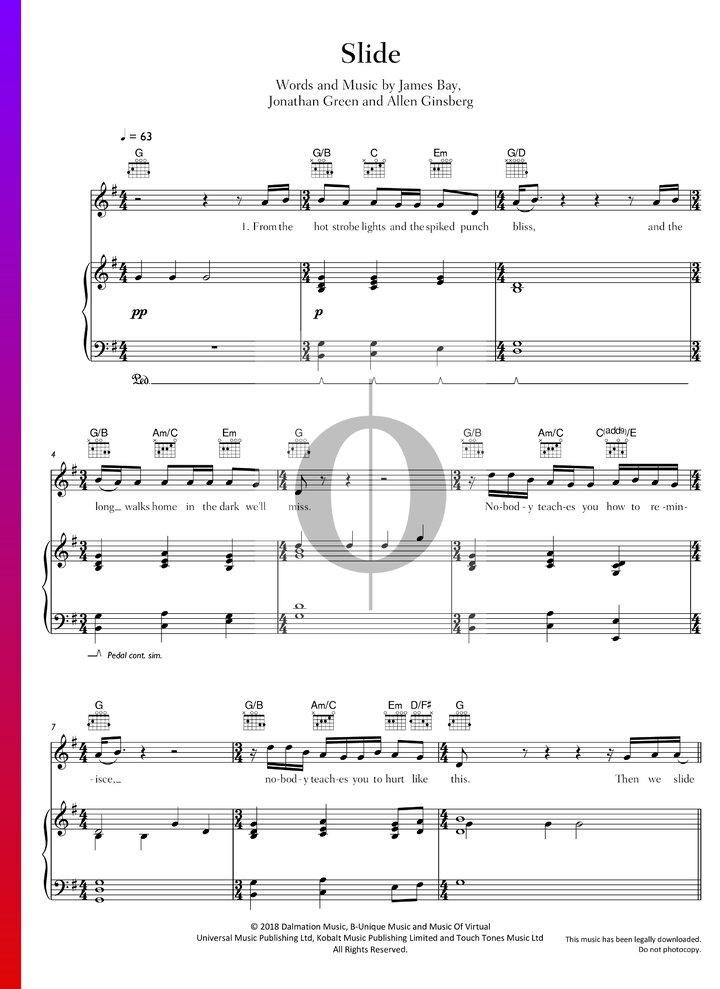 Slide Sheet Music (Piano, Guitar, Voice) - OKTAV