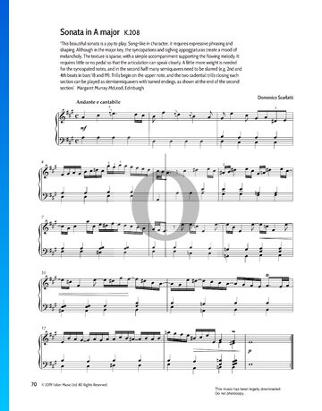 Partition Sonate en La majeur, K. 208