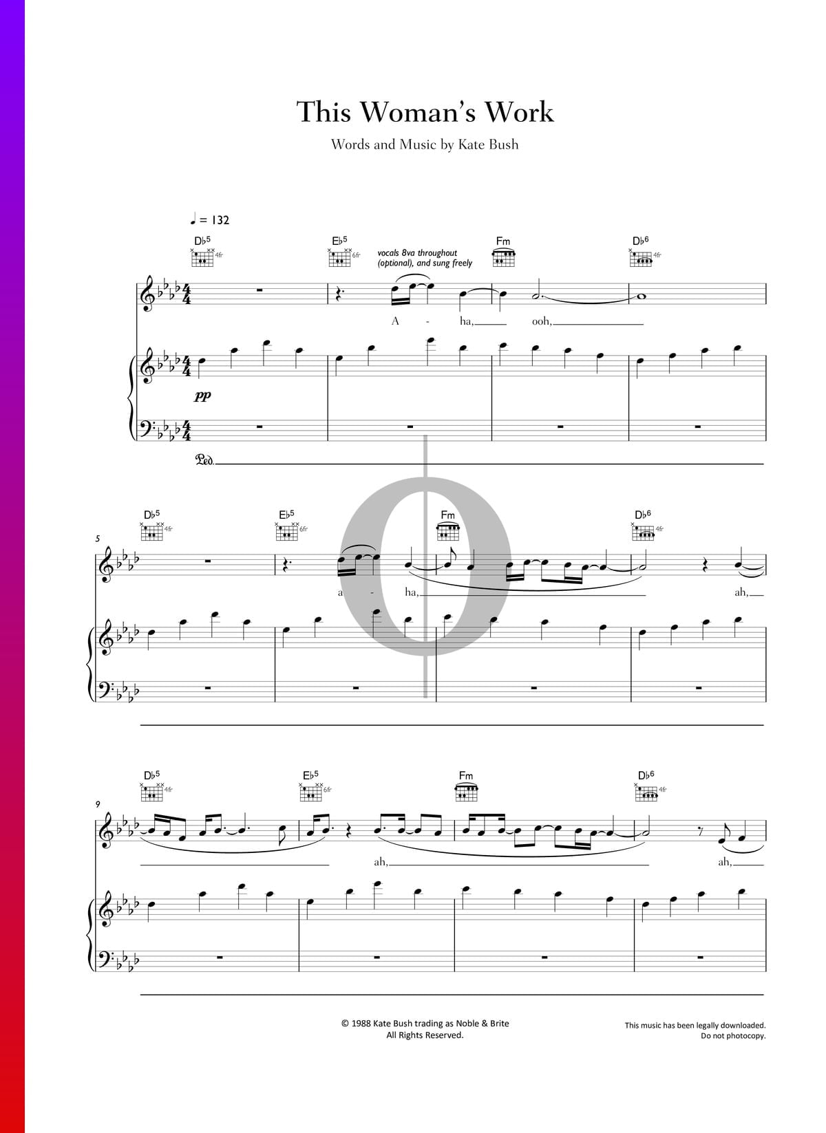 "This Woman's Work" Noten (Klavier, Gitarre, Gesang) von Maxwell