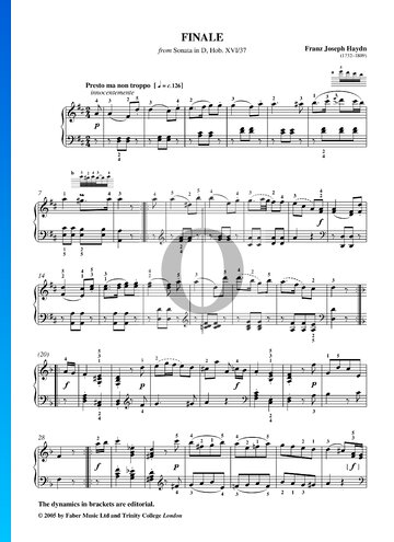 Partition Sonate No. 50 en Ré Majeur, Hob. XVI: 37: 3. Finale