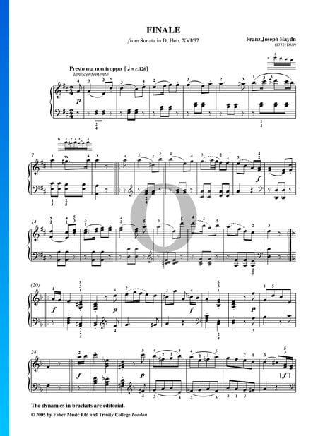 Sonate No. 50 en Ré Majeur, Hob. XVI: 37: 3. Finale Partition
