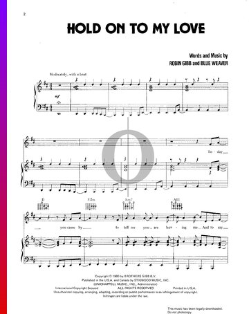 Hold On To My Love Sheet Music