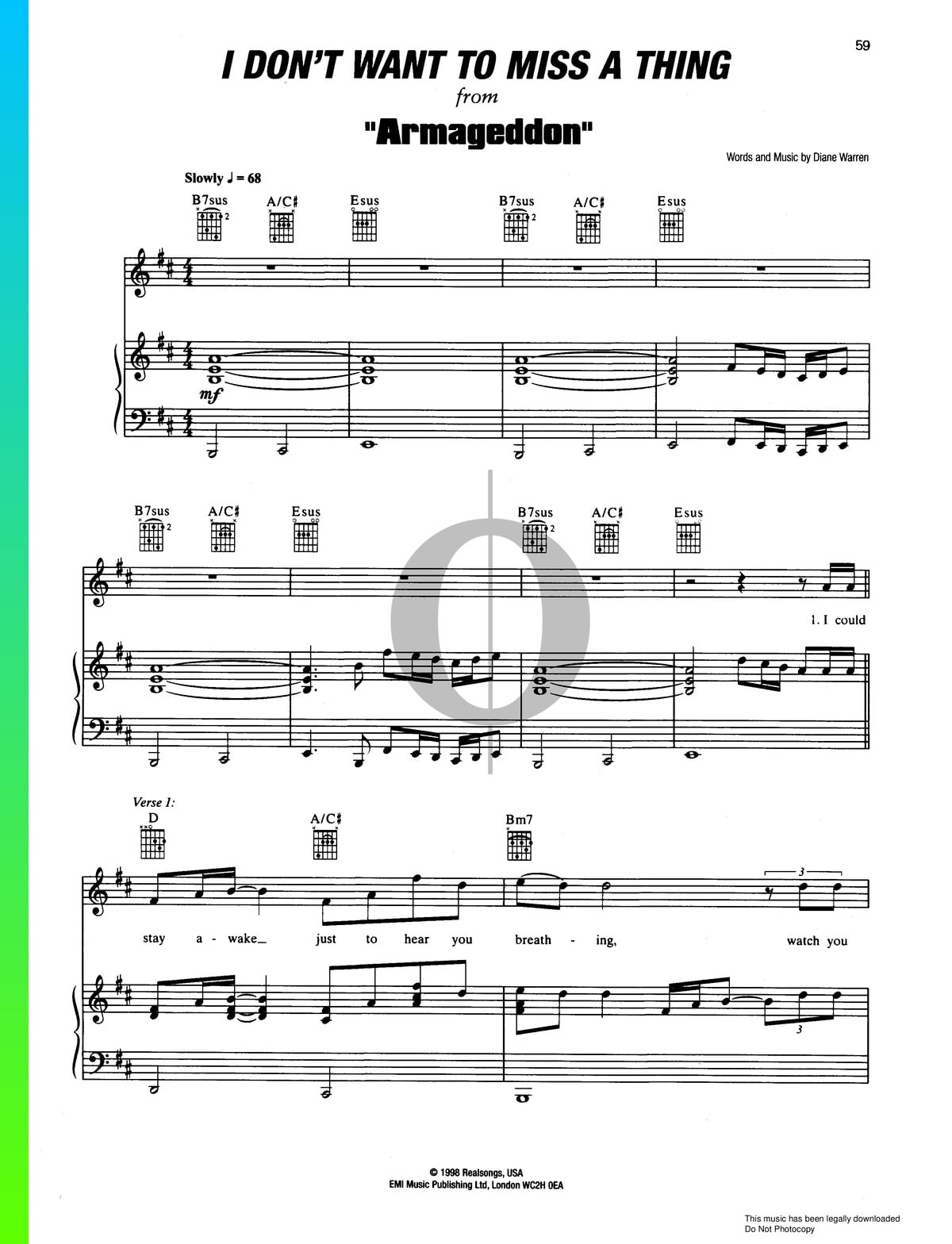 Aerosmith i don t want miss a thing hd I Don T Want To Miss A Thing Sheet Music Piano Voice Guitar Pdf Download Streaming Oktav