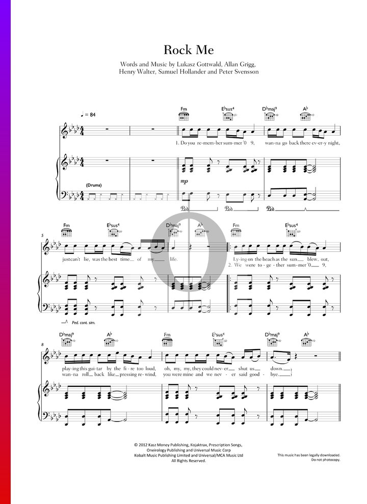 Rock Me (One Direction) Piano Sheet Music - OKTAV