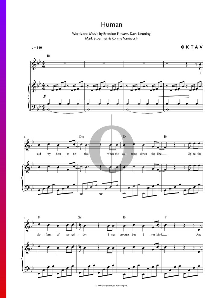 Human (The Killers) Piano Sheet Music - OKTAV