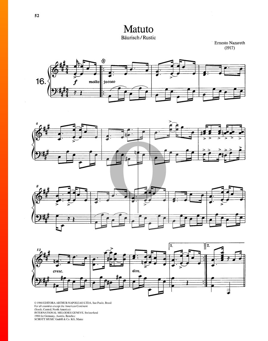 Matuto (Rustic) (Ernesto Nazareth) Piano Sheet Music - OKTAV