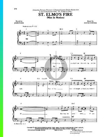 St. Elmo's Fire (Man In Motion) Sheet Music