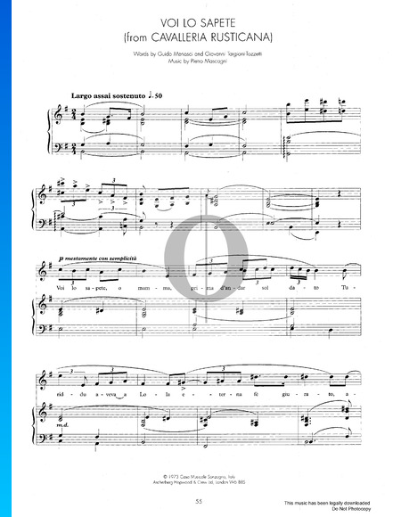 Voi Lo Sapete Partitura