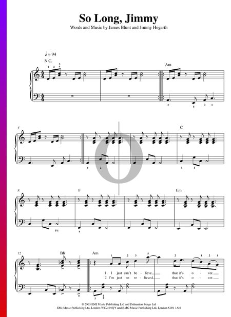 So Long, Jimmy Musik-Noten