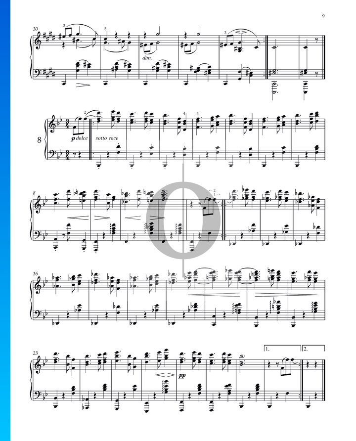 Waltz, Op. 39 No. 8 (Johannes Brahms) Piano Sheet Music - OKTAV