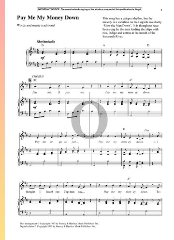 Pay Me My Money Down Sheet Music
