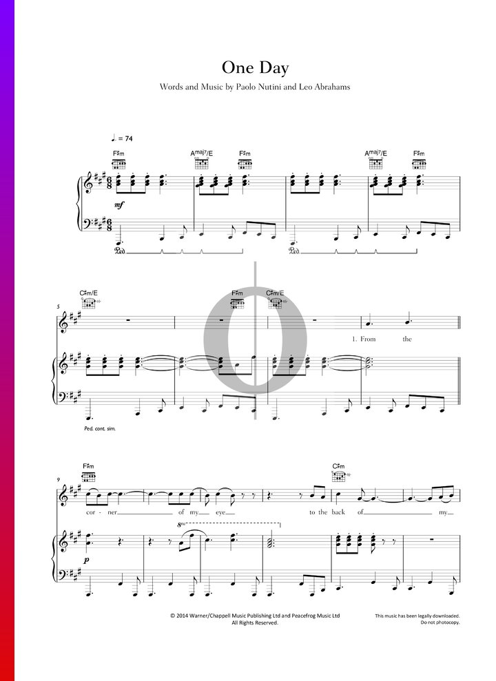 One Day (Paolo Nutini) Piano Sheet Music - OKTAV