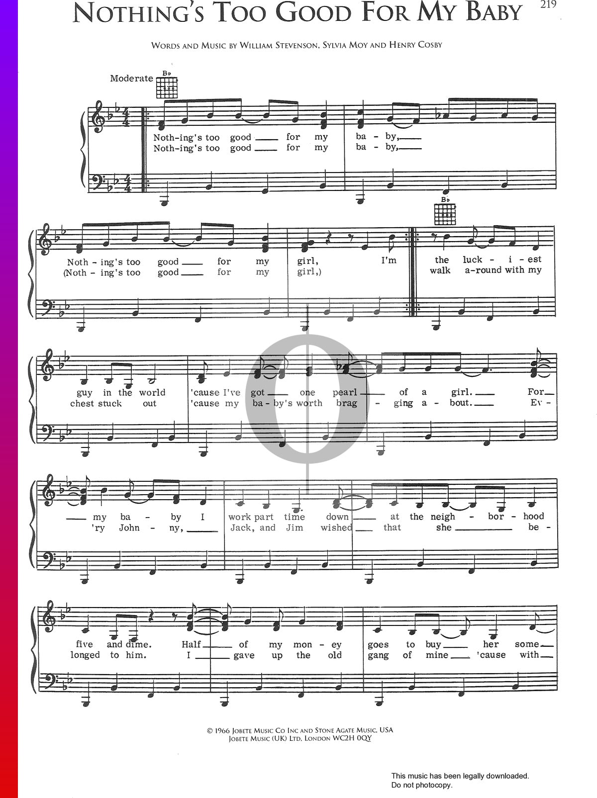 Nothing S Too Good For My Baby Sheet Music Piano Voice Pdf Download Streaming Oktav
