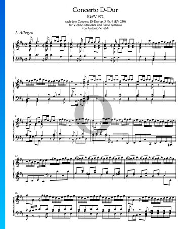 Partition Concerto en Ré Majeur, BWV 972: 1. Allegro