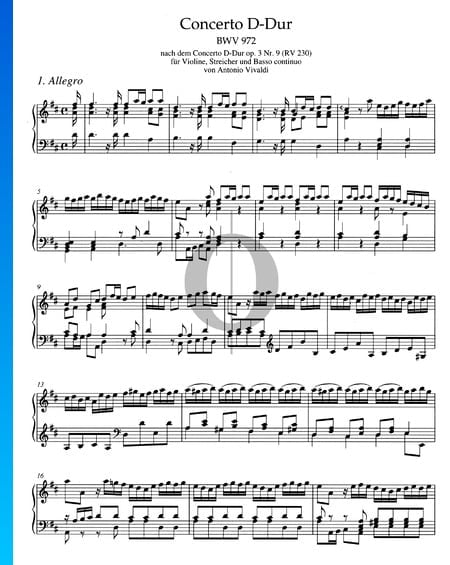 Concerto in D-Dur, BWV 972: 1. Allegro Musik-Noten