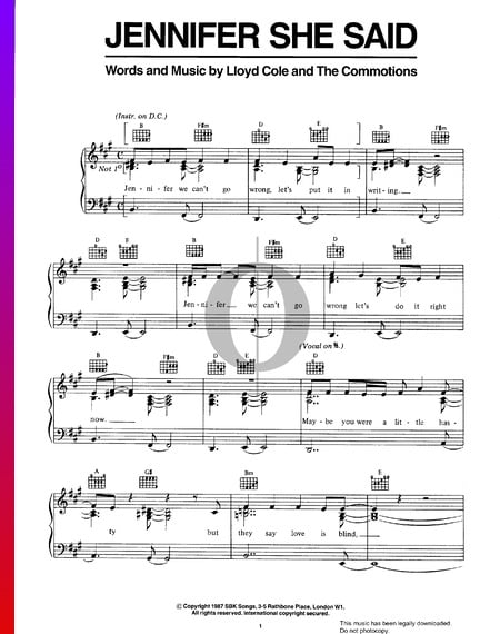 Jennifer She Said Sheet Music