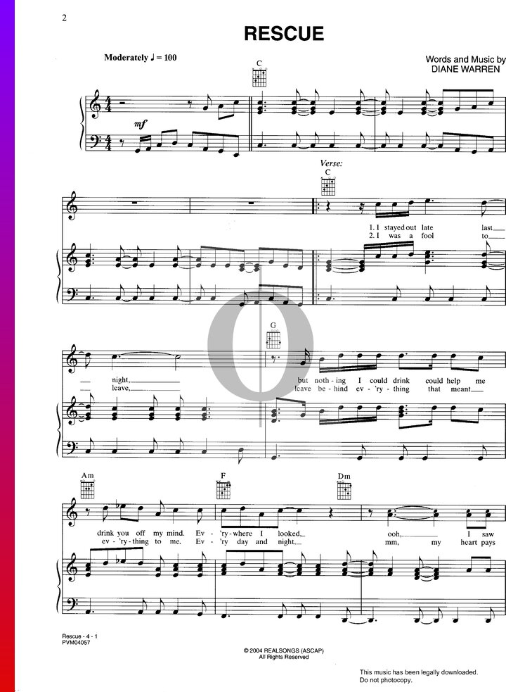 Rescue (Uncle Kracker) Piano Sheet Music - OKTAV