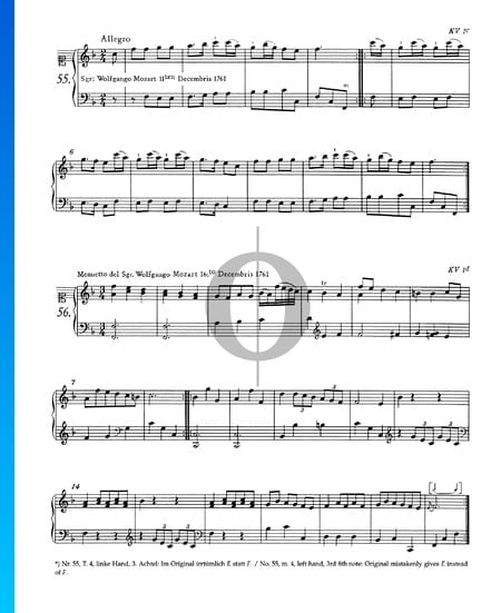 Menuett in F-Dur, KV 1d Musik-Noten