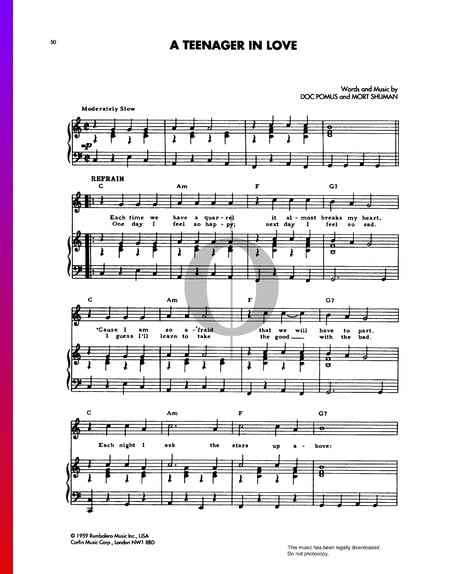 A Teenager In Love Sheet Music
