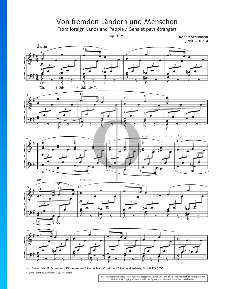 Kinderszenen, Op. 15 Nr. 1 Von fremden Ländern und Menschen Klaviernoten (Robert Schumann) OKTAV