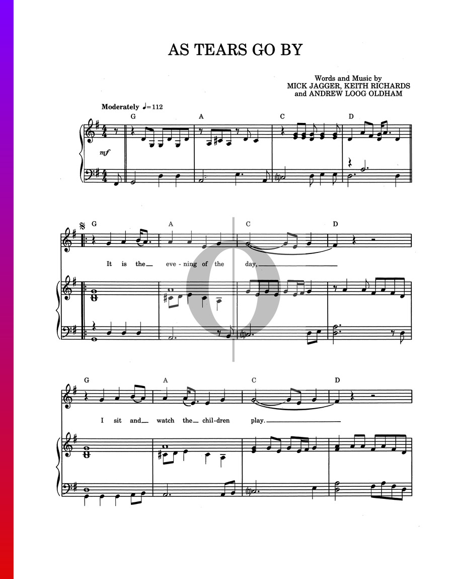 As Tears Go By The Rolling Stones Piano Sheet Music Oktav