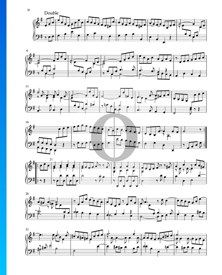 Partita in E Minor, BWV 1002 8. Double (Johann Sebastian Bach) Piano