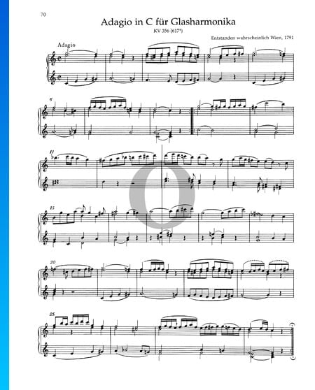 Adagio en Do Majeur, KV 356 (617a) Partition