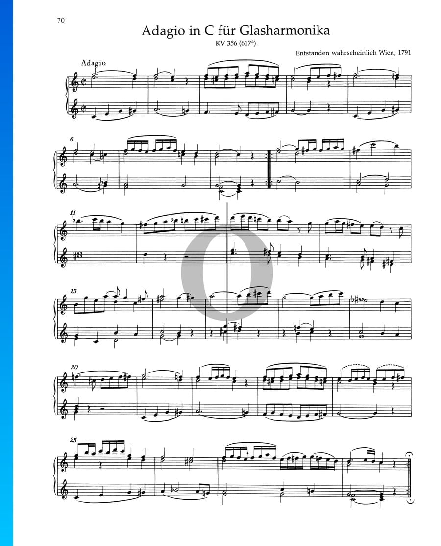 Adagio in C Major, KV 356 (617a) (Wolfgang Amadeus Mozart) Piano Sheet ...