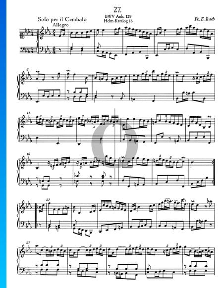 Solo para clavecín en mi bemol mayor, BWV Anh. 129 Partitura