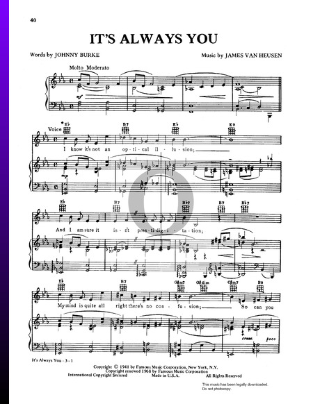 It's Always You Sheet Music