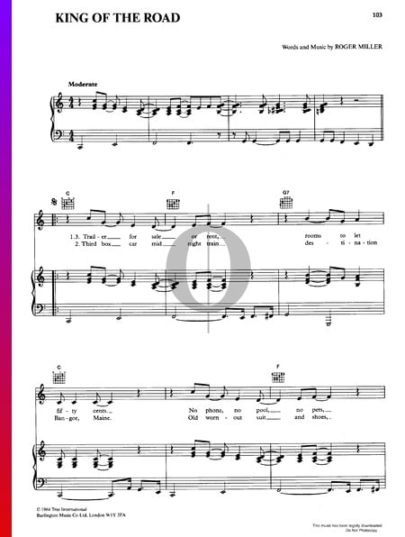 King Of The Road Sheet Music