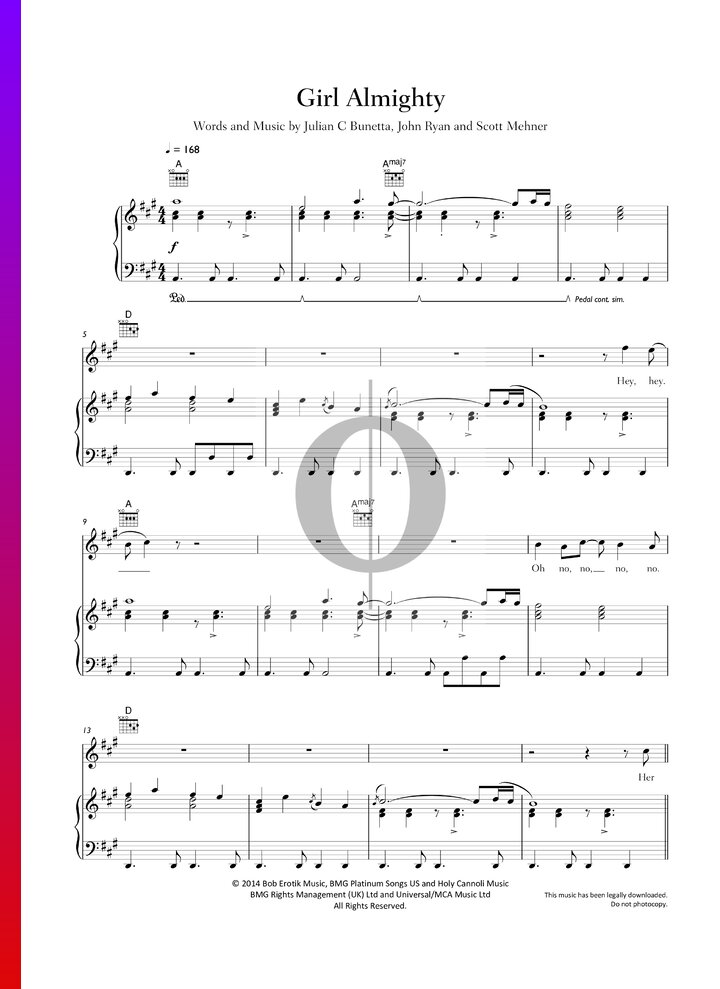 Girl Almighty (One Direction) Piano Sheet Music OKTAV