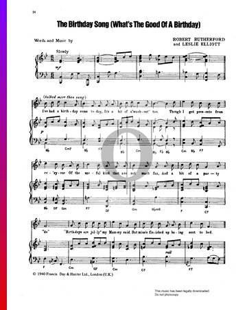 The Birthday Song (What's The Good Of A Birthday) Sheet Music