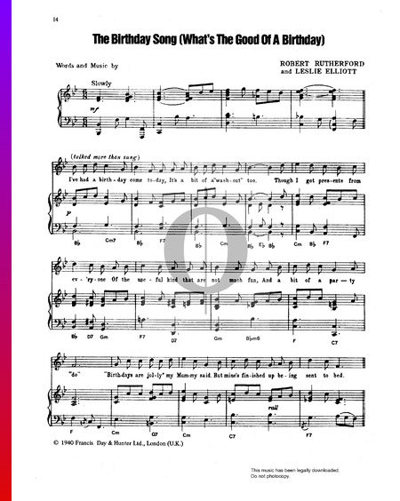 The Birthday Song (What's The Good Of A Birthday) Partitura