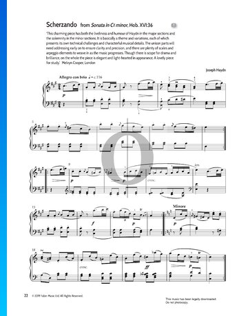 Partition Sonate en Do dièse mineur, Hob. XVI : 36 : 2. Scherzando