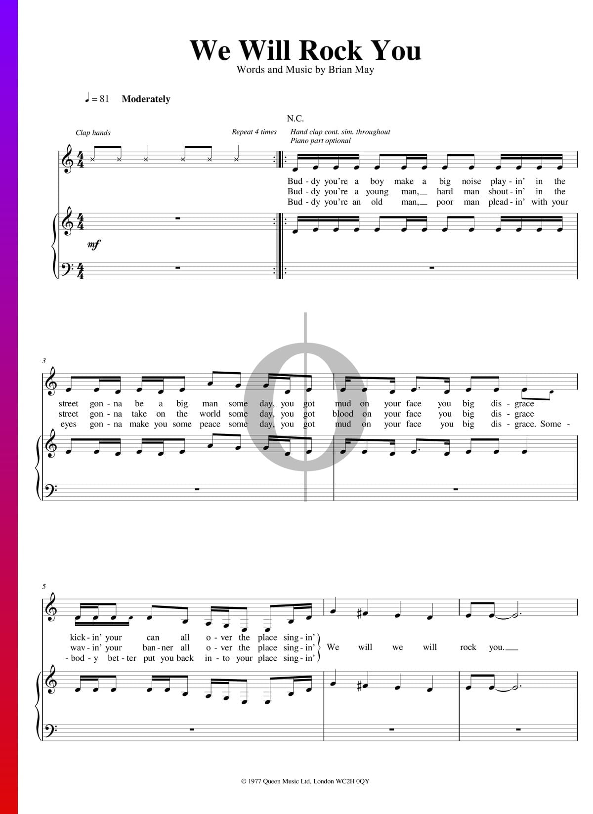 Condicional homosexual Honorable We Will Rock You Partitura » Queen (Piano, Voz) | Descarga PDF - OKTAV