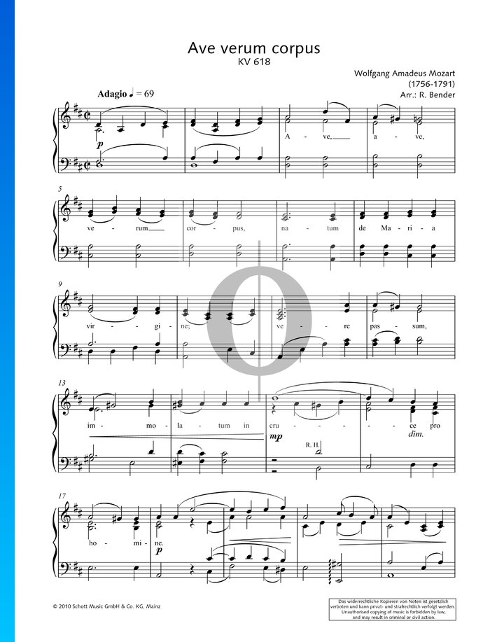 Piano sheet music image for Ave Verum Corpus, KV 618 by Mozart