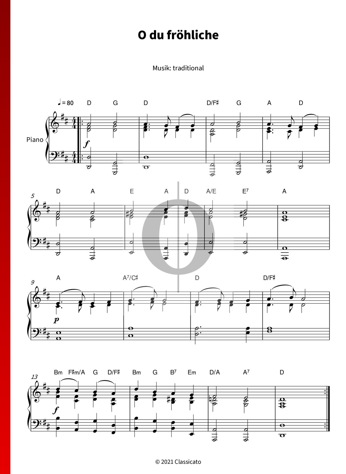 "O Du Fröhliche" Noten (Piano Solo) von Anonymous - Niveau: Anfänger