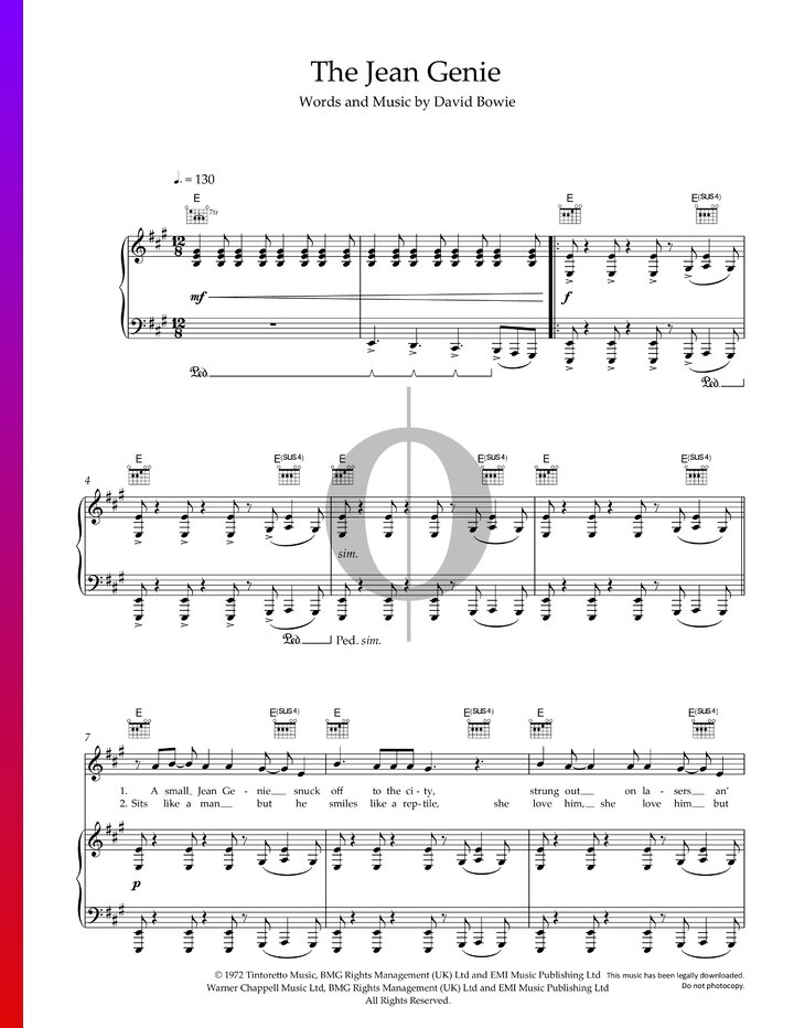 The Jean Genie (David Bowie) Piano Sheet Music - OKTAV