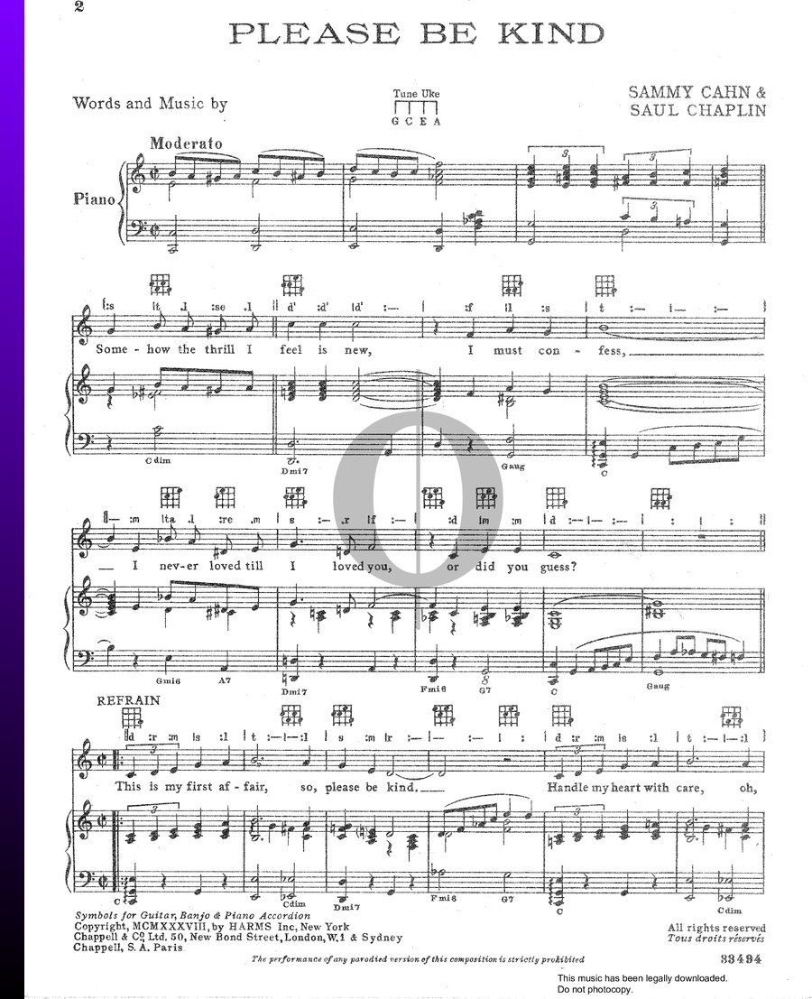 Please Be Kind (Sarah Vaughan) Piano Sheet Music - OKTAV