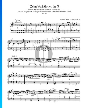 10 Variations in G Major, KV 455 Sheet Music