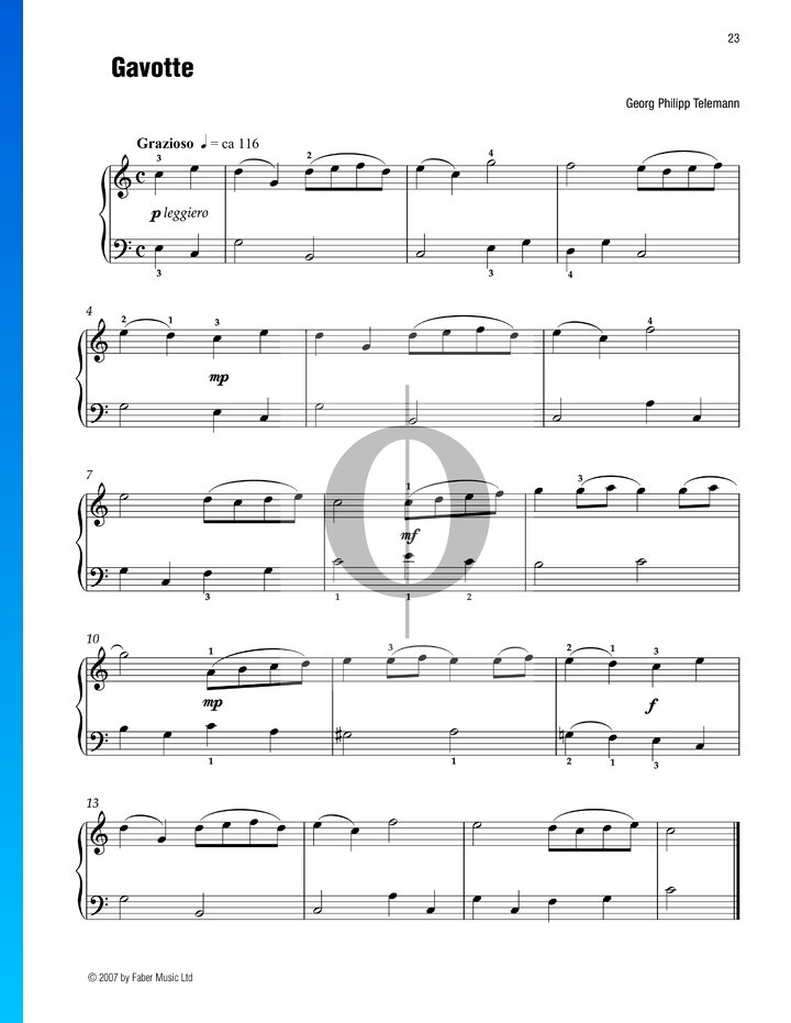 Gavotte » Georg Philipp Telemann - Partituras de piano - OKTAV