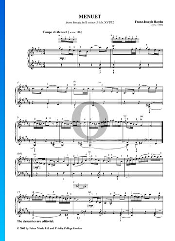 Sonata en si menor, Hob. XVI/32: 2. Minueto Partitura