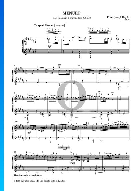 Sonata in b Minor, Hob. XVI/32: 2. Menuet Sheet Music