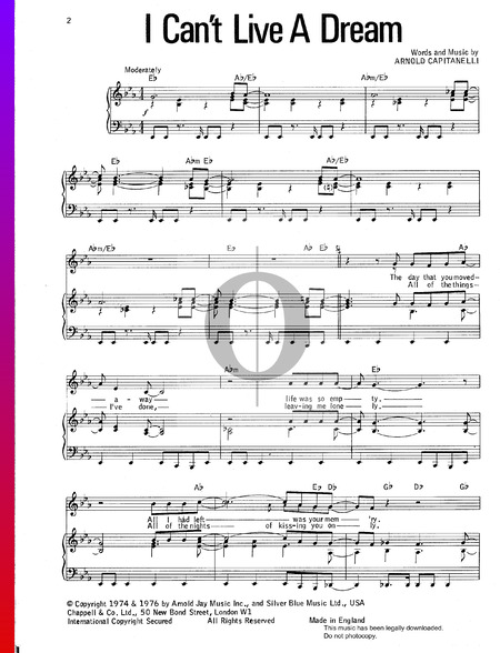 I Can't Live A Dream Sheet Music