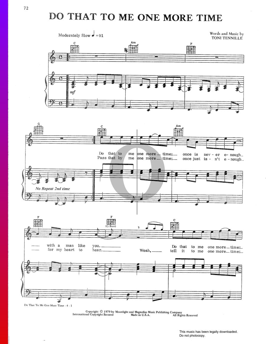 Do That To Me One More Time (Captain & Tennille) Piano Sheet Music - OKTAV