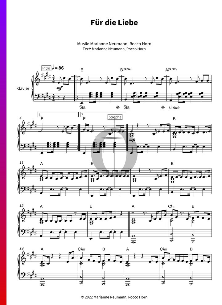 Für die Liebe (Berge) Piano Sheet Music OKTAV