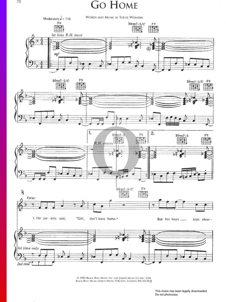 Go Home (Stevie Wonder) Piano Sheet Music - OKTAV