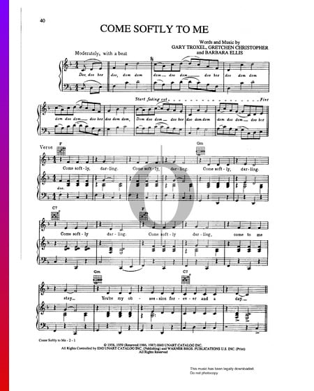 Come Softly To Me Sheet Music