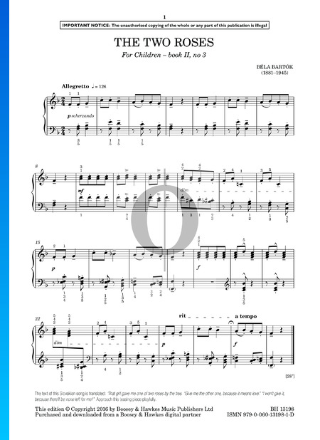 Für Kinder, Sz. 42 Vol. 2: Nr. 23 Die Zwei Rosen Musik-Noten